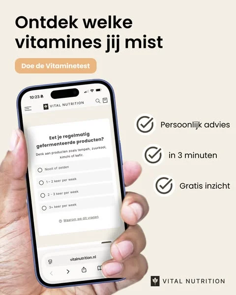 Altijd moe? Kans dat je een tekort hebt. Veel vrouwen lopen rond met verborgen tekorten.

Doe gratis de vitaminetest en ontdek wat jouw lichaam mist. Binnen 3 minuten weet je waar je aan toe bent.