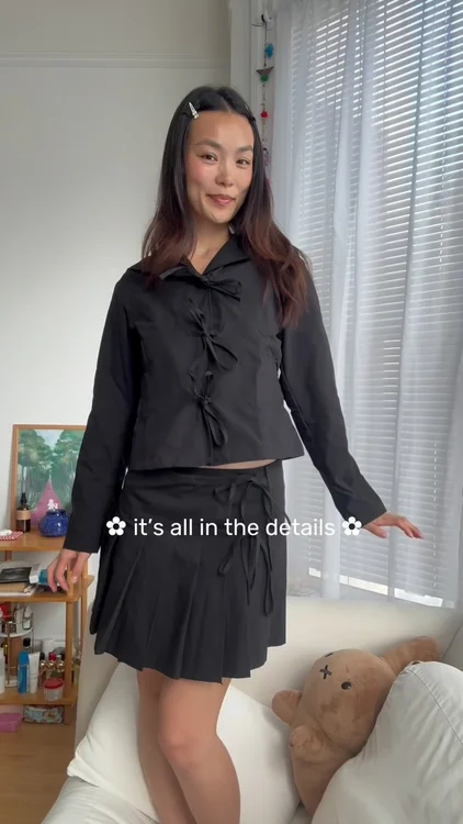 i never wear black but making an exception for this uniform jacket + apron skirt set ✿_✿ #ad #sundaeschool #outfitinspo #matchingset