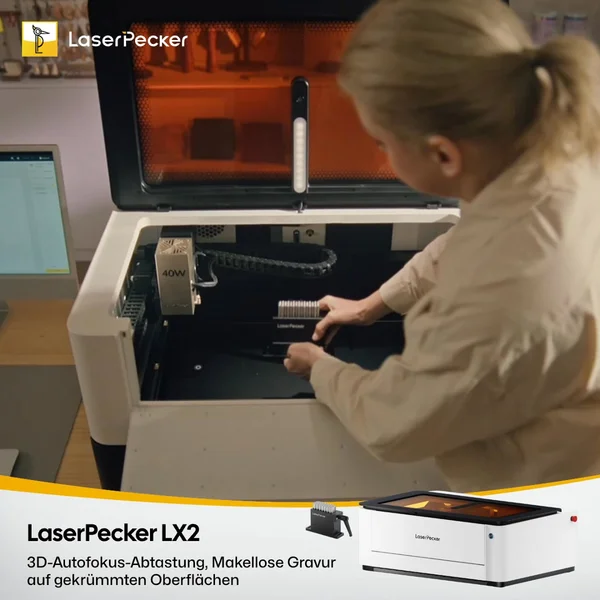 Entdecken Sie den LaserPecker LX2!
 ⚡ Schnell & Spaßig: 1000 mm/s Geschwindigkeit + 10.000 mm/s² Beschleunigung bedeuten mehr Kreativität, weniger Warten.
 🎯 Einfache Präzision: Fadenkreuz + intelligente Kamera = perfekte Platzierung, sogar beim ersten Versuch.
 🔧 Kein Werkzeug nötig: Neues Modul in Sekunden aufstecken – heute gravieren, morgen schneiden.
 📦 Platzsparend: Doppeltür-Design spart wertvolle Arbeitsfläche.
 🛡️ Sicher in der Anwendung: Klasse-1-zertifiziert, so können Sie zuhause sorgenfrei kreativ sein.
 👉 Lassen Sie sich nicht von langsamen Werkzeugen bremsen – sichern Sie sich jetzt Ihren LX2 und überholen Sie morgen die Konkurrenz!