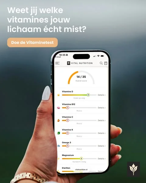 Altijd moe? Kans dat je een tekort hebt. Veel vrouwen lopen rond met verborgen tekorten.

Doe gratis de vitaminetest en ontdek wat jouw lichaam mist. Binnen 3 minuten weet je waar je aan toe bent.