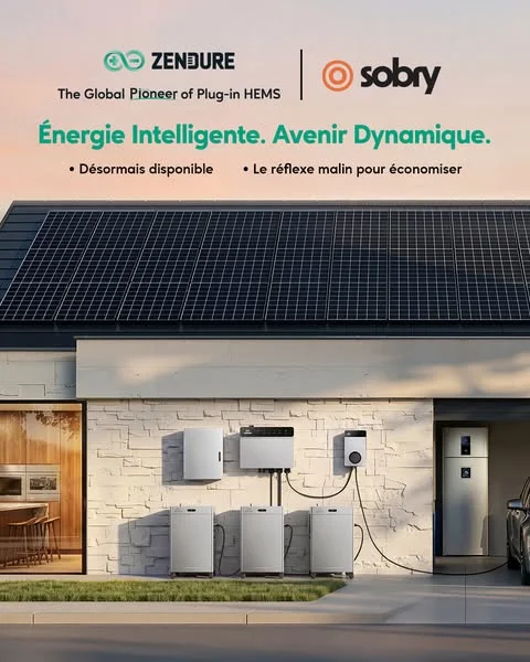 ⚡ Une nouvelle étape vers une énergie plus intelligente.
Zendure s'associe à Sobry, pionnier de la tarification dynamique en France, pour rendre la gestion de votre énergie encore plus intelligente.
Grâce à cette nouvelle collaboration, votre installation pourra bientôt :
 ✅ Acheter l'électricité lorsque les prix sont les plus bas.
 ✅ Optimiser automatiquement votre consommation.
 ✅ Tirer le meilleur parti de votre production solaire et de votre batterie.

Parce qu'une maison intelligente ne produit pas seulement sa propre énergie…
Elle sait aussi quand l'utiliser.

👉 Découvrez notre partenariat : https://zendure.fr/pages/zendure-x-sobry
📚 Et ce n'est que le début.

Au cours des prochaines semaines, nous lancerons une série de contenus pour vous aider à mieux comprendre la tarification dynamique.

Restez connectés !

⚡ Powered by ZEN+Home
De vraies solutions. Pour de vrais besoins.

Zendure : The Global Pioneer of Plug-in HEMS.
#Zendure #TheGlobalPioneerofPluginHEMS #ZENPlusHOME #Sobry #TarificationDynamique #ÉnergieIntelligente #ÉconomiesDEnergie #StockageÉnergie #MaisonConnectée