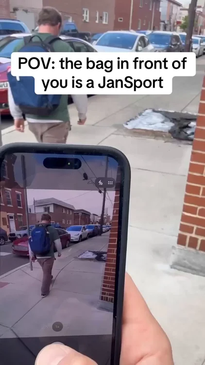 to be fair, the bag behind me is also a JanSport #jansport #streetphotography #fyp #spotted #manonthestreet