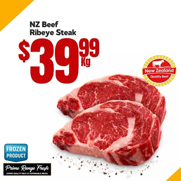 We’ve got premium steaks, family favourites, freezer fillers, easy roast options, and a few handy extras for those nights when nobody feels like overthinking dinner.

This week at Prime Range Fresh:

Premium NZ Grass Fed Ribeye Steak
Only $39.99 per kg

NZ Pork Roast
Only $12.99 per kg

Premium New Zealand Beef Mince 500g Frozen Tube
Only $7.99 each

Turk's Corn Fed Free Range Chicken Mince 1kg
Only $7.99 each

United Fisheries Crumbed Calamari Rings 1kg
Only $9.99 each

Plus heaps more specials in store this week.

Stock up for the week, fill the freezer, or grab something good for dinner tonight.

Available at Prime Range Fresh while stocks last.
Shop in store or online: www.primerangefresh.co.nz